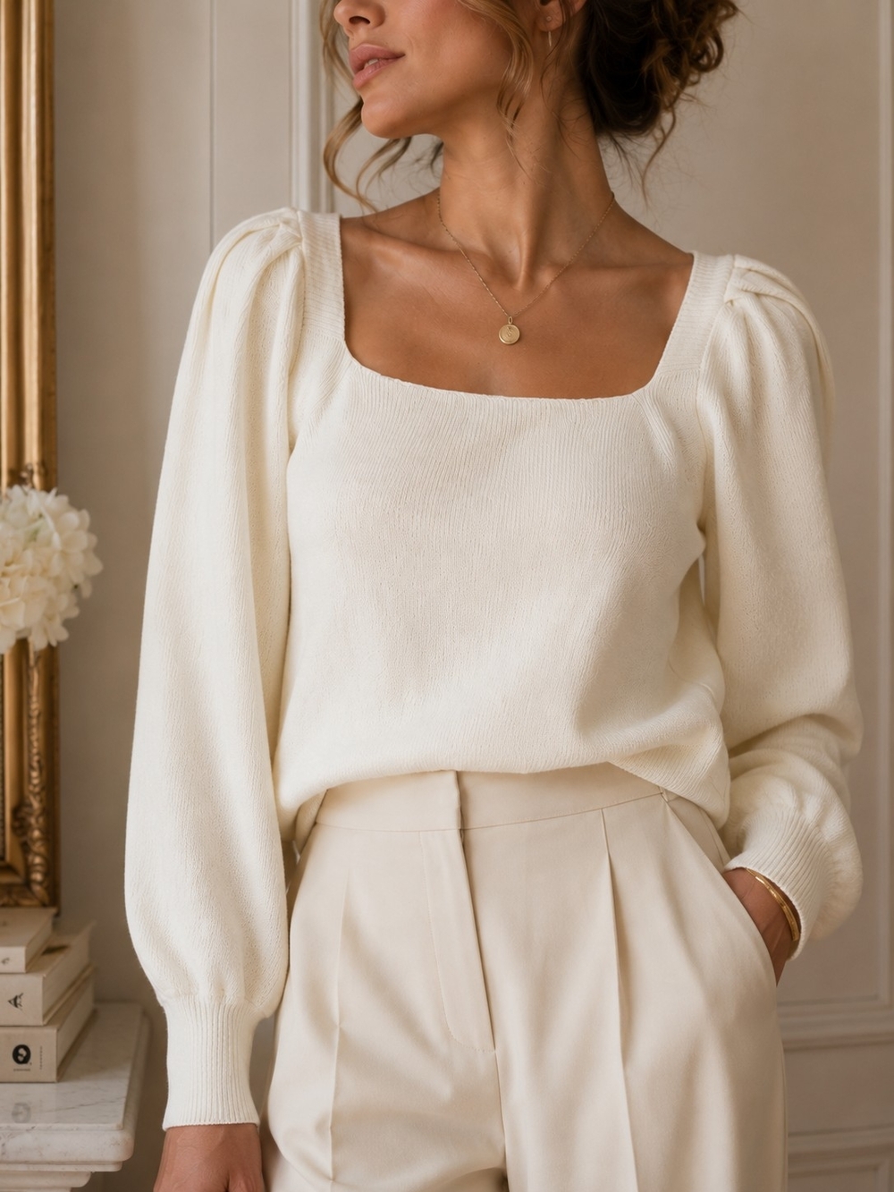 Bluivy Cream Knit Top with Subtle Texture